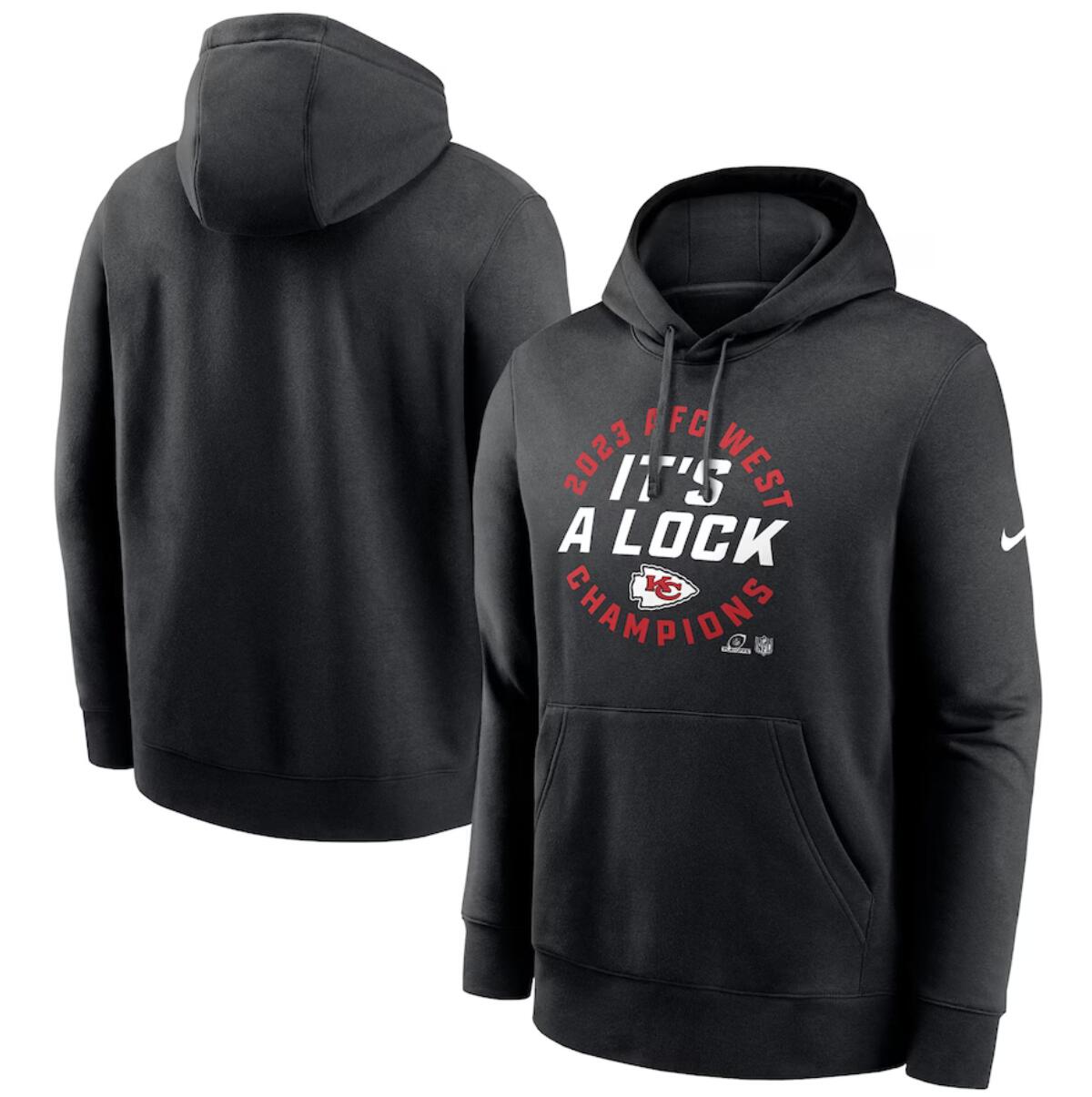 Men's Kansas City Chiefs Black 2023 AFC West Division Champions Locker Room Trophy Collection Pullover Hoodie